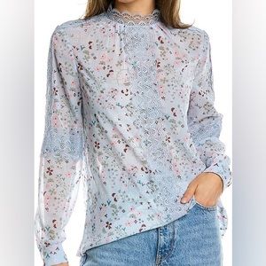 TED BAKER Light Blue Floral Print Lace Javiera Blouse